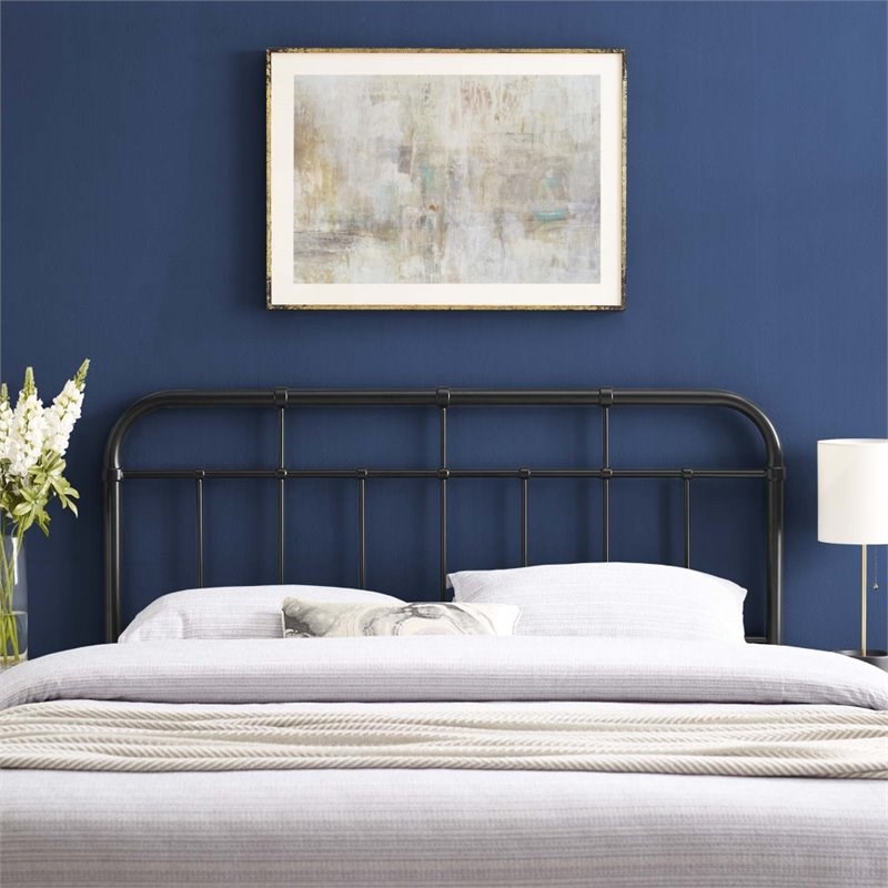 modway alessia modern farmhouse king metal spindle headboard in black