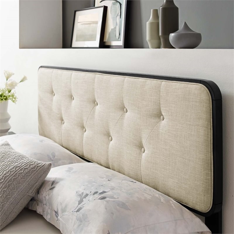 Modway Collins Fabric Button Tufted King Headboard in Black and Beige Homesquare