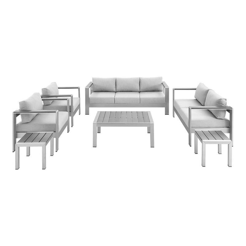 Modway Shore Sunbrella 7piece Fabric Outdoor Patio Set in Silver/Gray