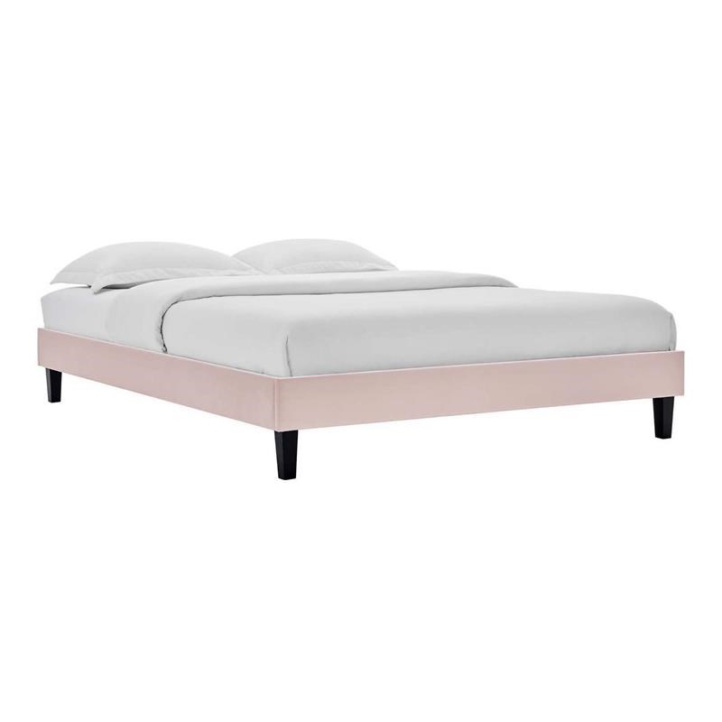 Performance Velvet Platform Bed Frame, Pink Platform Bed Queen