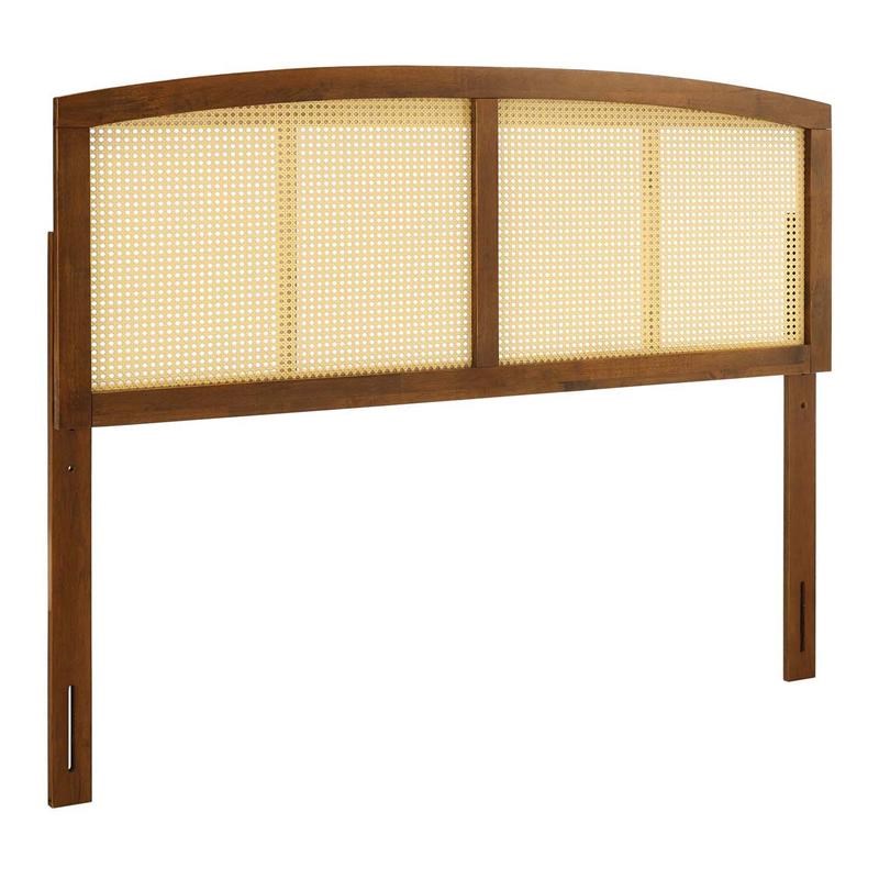 Modway Halcyon Cane 78" King Modern Wood And Rattan Headboard In Walnut ...