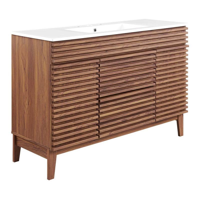 Modway Render 48" Modern Plastic Single Sink Bathroom Vanity in Walnut