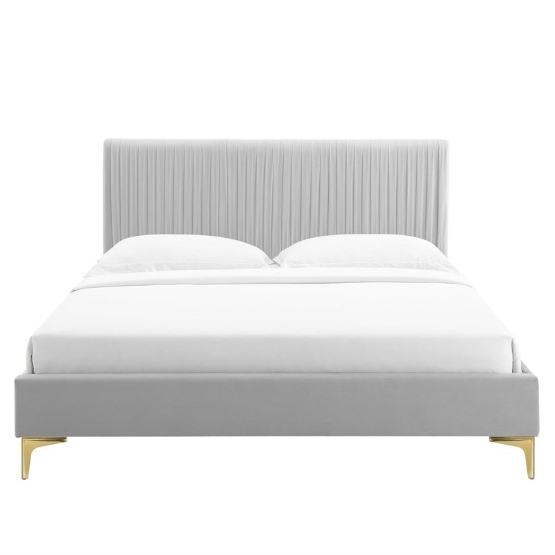 Modway Peyton Performance Velvet and Wood King Platform Bed Light