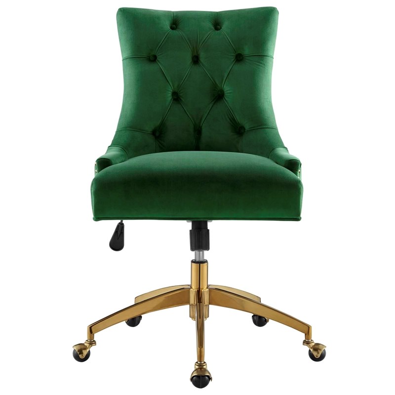 Modway Regent Modern Velvet Swivel Office Chair in Gold/Emerald Green