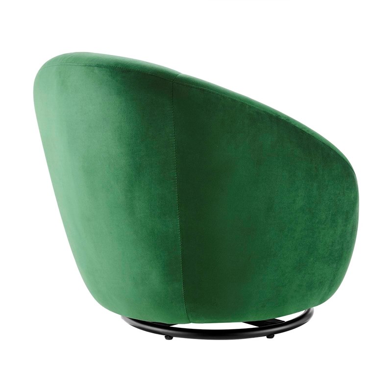 Modway Buttercup Performance Velvet Swivel Chair in Black/Emerald Green