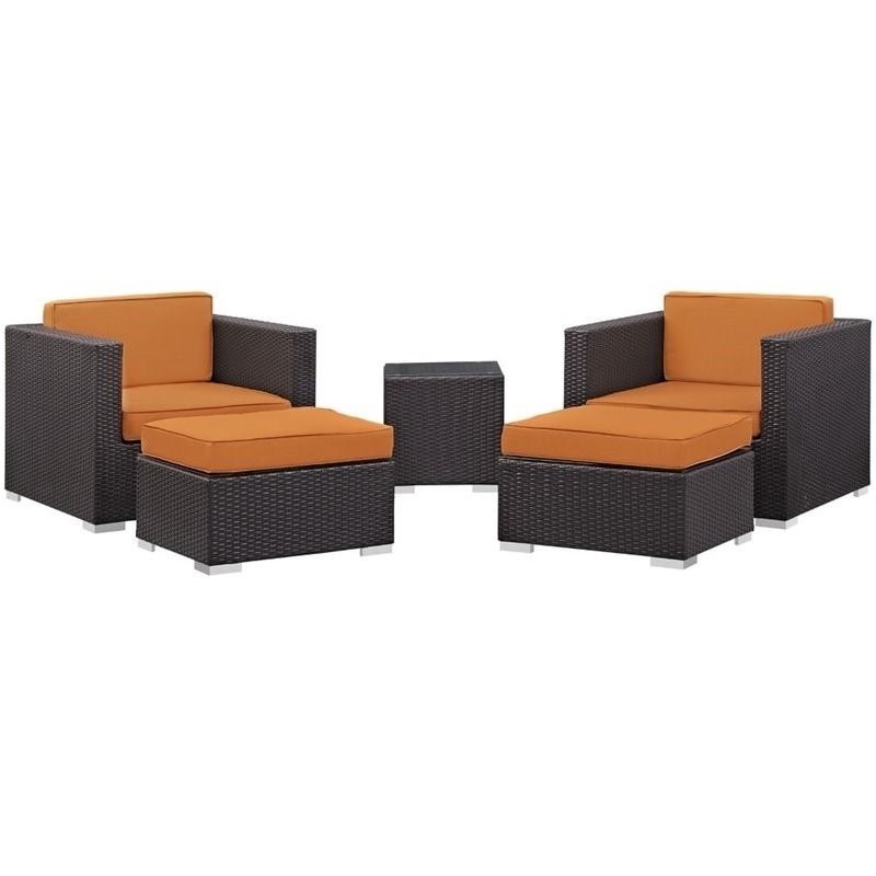 Modway Convene 5 Piece Outdoor Sofa Set in Espresso and Orange