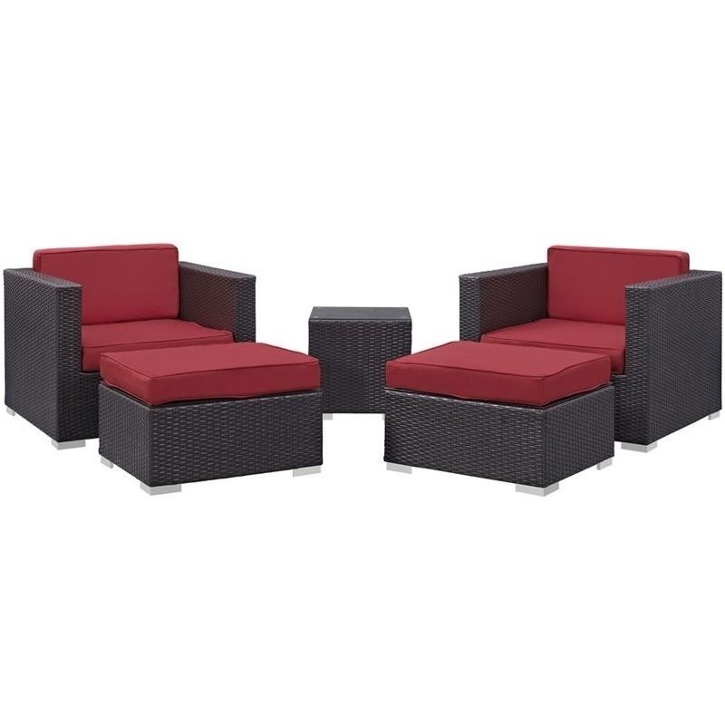 Modway Convene 5 Piece Outdoor Sofa Set in Espresso and Red
