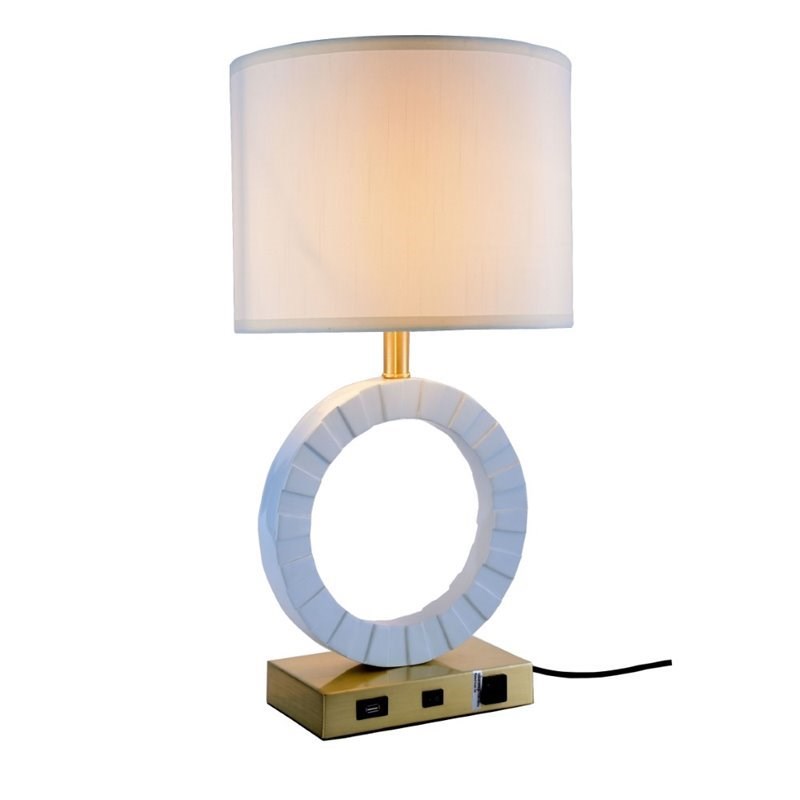 Elegant Lighting Brio Table Lamp in Brushed Brass and White