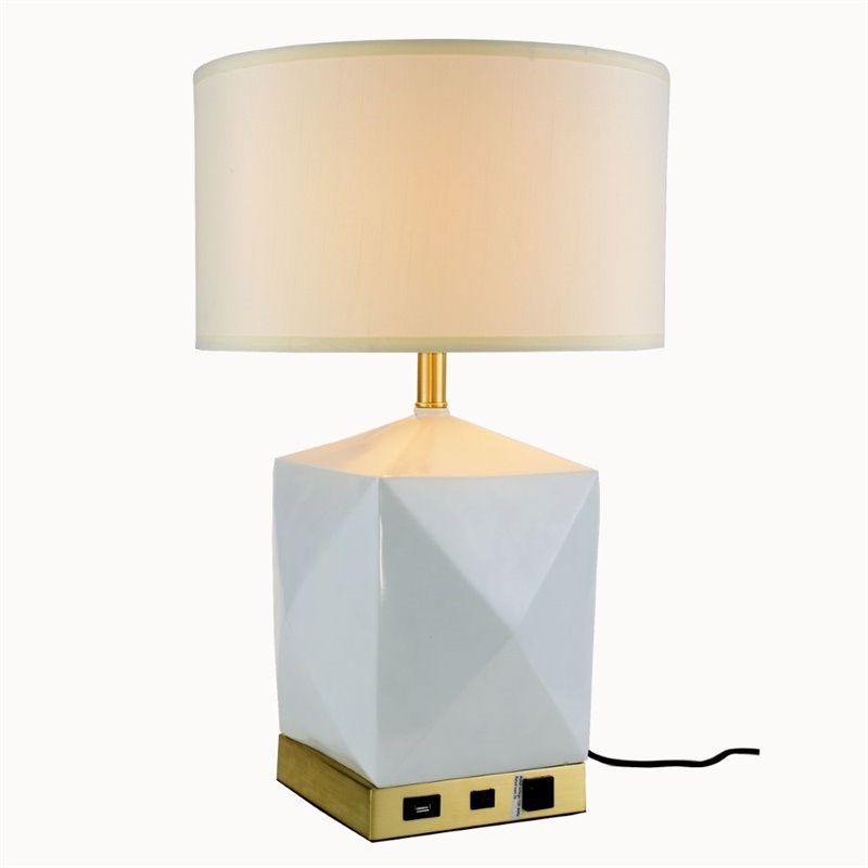 Elegant Lighting Brio Table Lamp in Brushed Brass and White