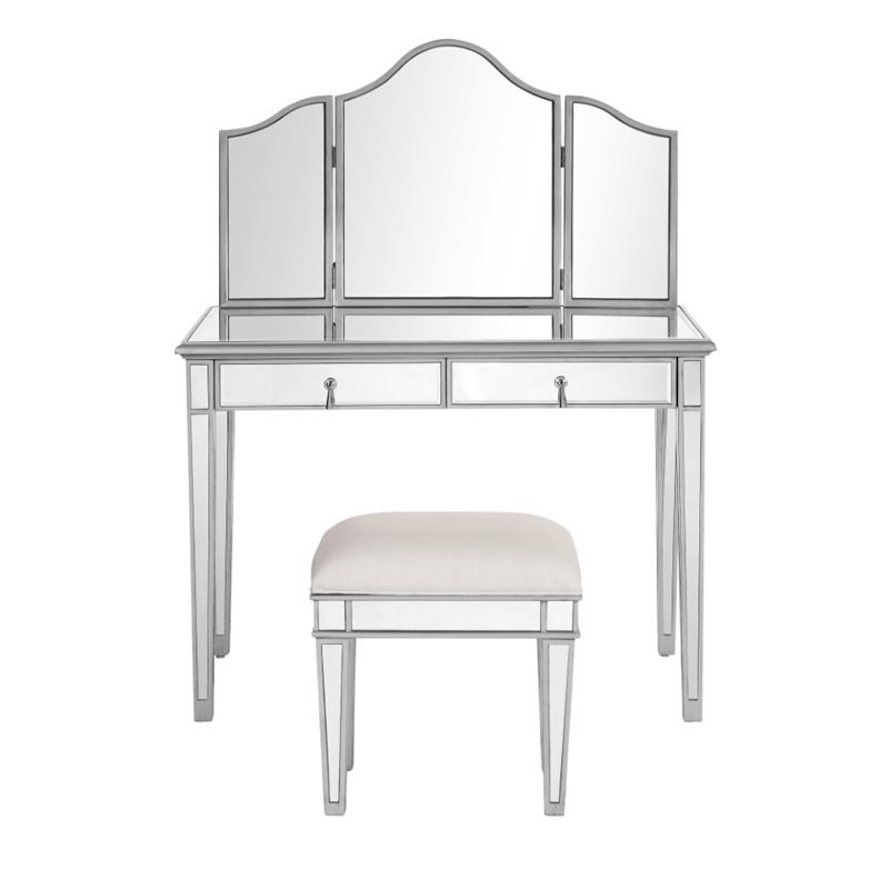 Elegant Lighting Chamberlan Mirrored 3 Piece Vanity Table Set Homesquare