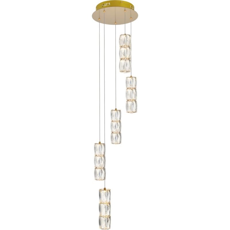 Elegant Lighting Polaris 5 Light Royal Cut Crystal LED Pendant in Gold
