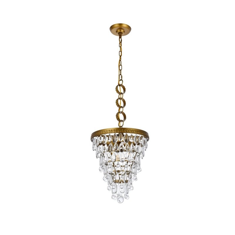 Elegant Lighting Nordic 3-Lights Contemporary Iron and Glass Pendant in Brass