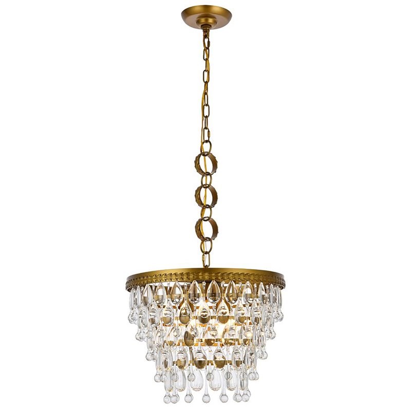 Elegant Lighting Nordic 4-Lights Contemporary Iron and Glass Pendant in Brass