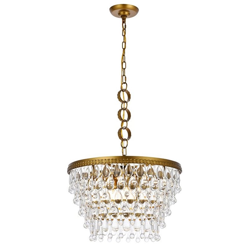 Elegant Lighting Nordic 5-Light Contemporary Iron and Glass Pendant in Brass