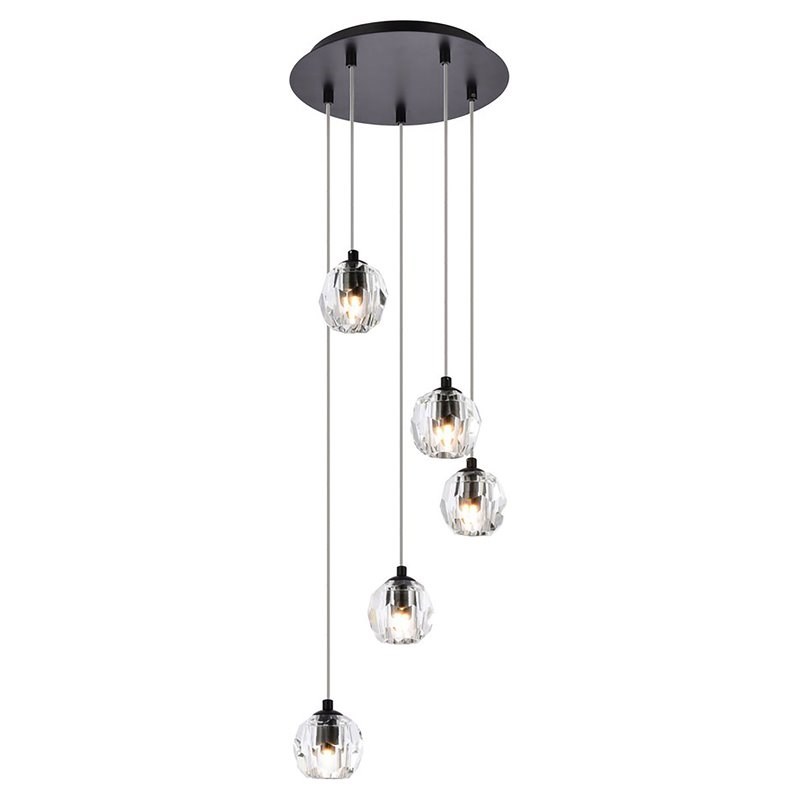 Elegant Lighting Eren 5-Light Stainless Steel and Crystal Glass Pendant in Black