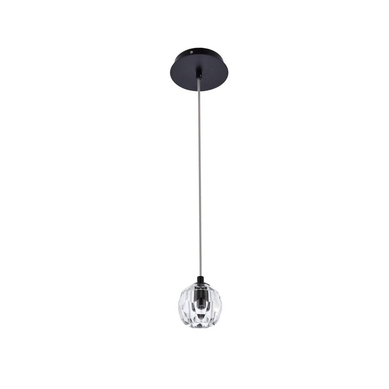 Elegant Lighting Eren 1-Light Stainless Steel and Glass Pendant in Black