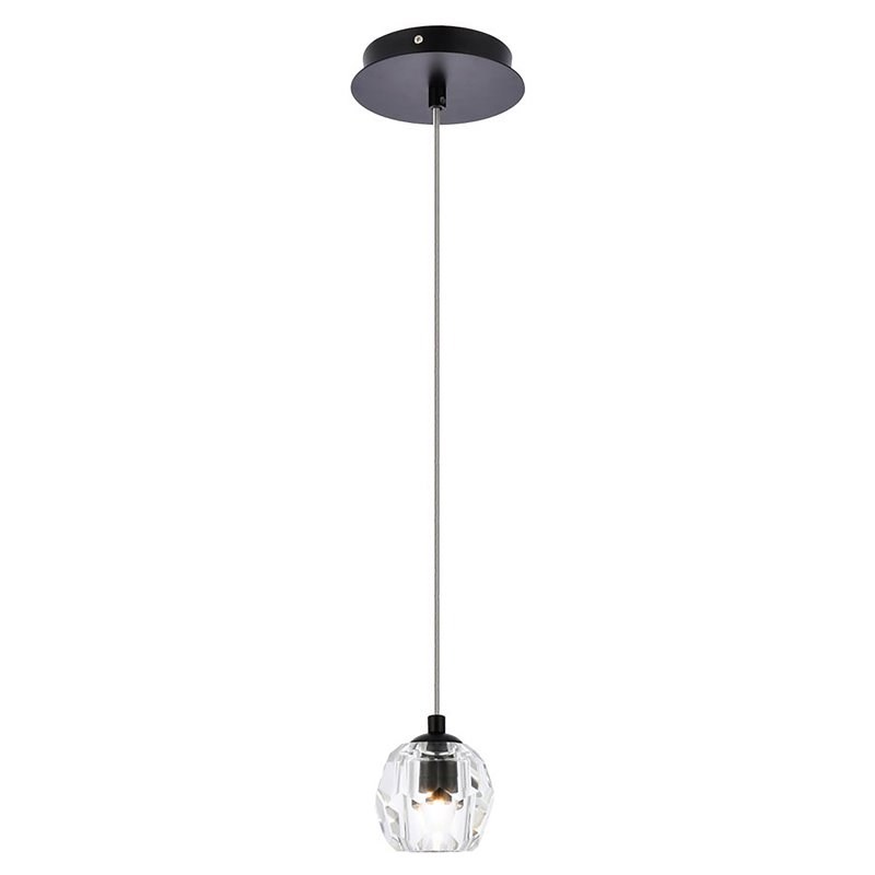Elegant Lighting Eren 1-Light Stainless Steel and Glass Pendant in Black