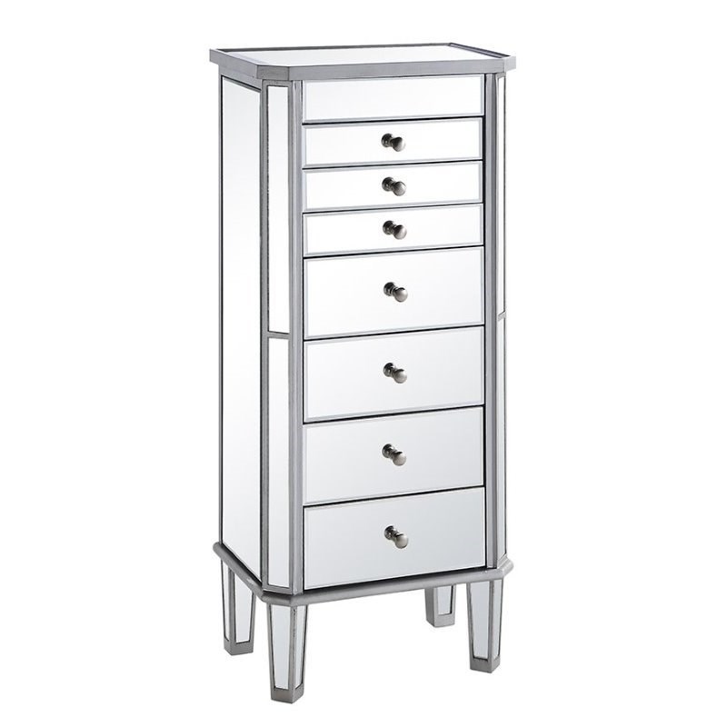 Elegant Lighting Danville 7 Drawer Mirrored Jewelry Armoire in Silver