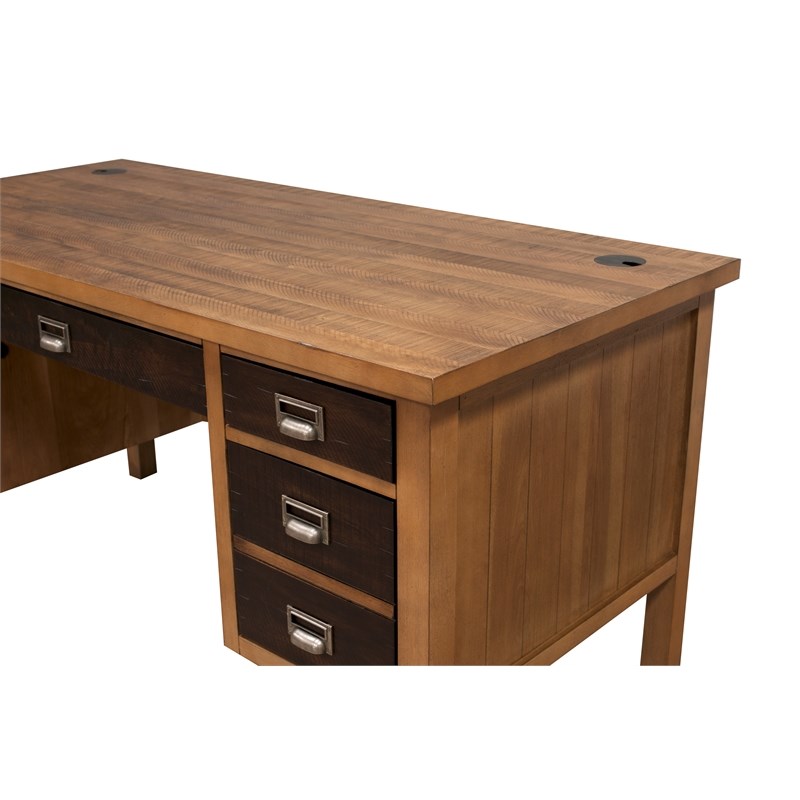 Rustic Half Pedestal Executive Desk Wood Office Desk Fully Assembled Brown
