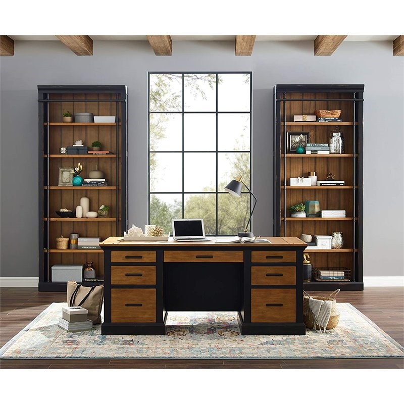 Martin Furniture Toulouse Wood Bookcase With Ringed Steel Frame Black