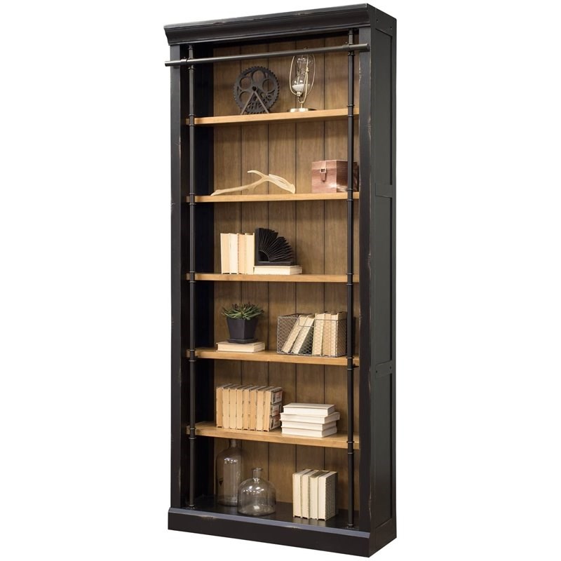 Martin Furniture Toulouse Wood Bookcase With Ringed Steel Frame Black