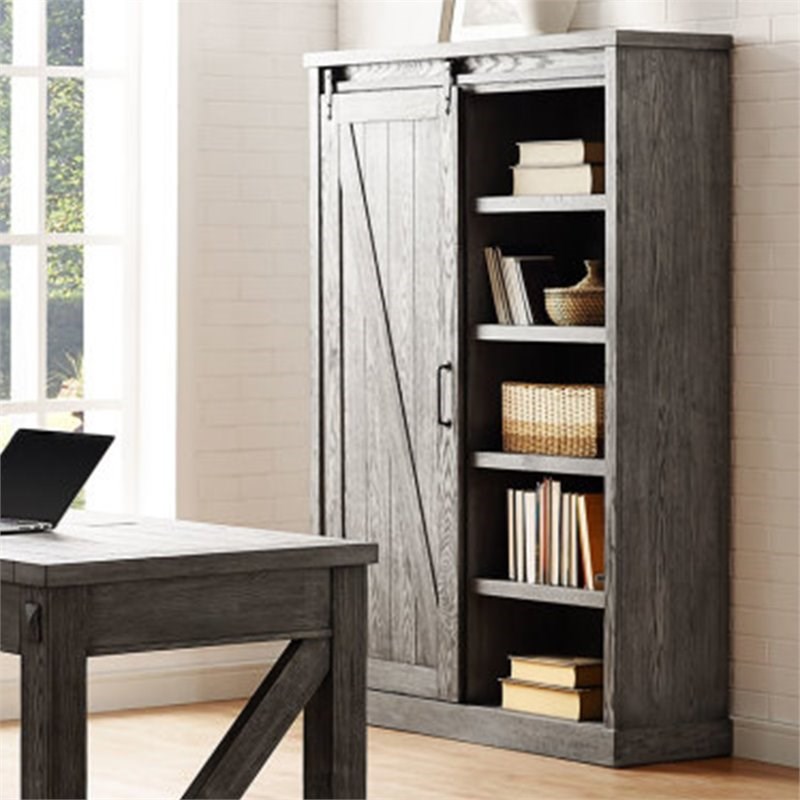 Martin Furniture Avondale 5 Shelf Bookcase in Gray and Weathered Oak