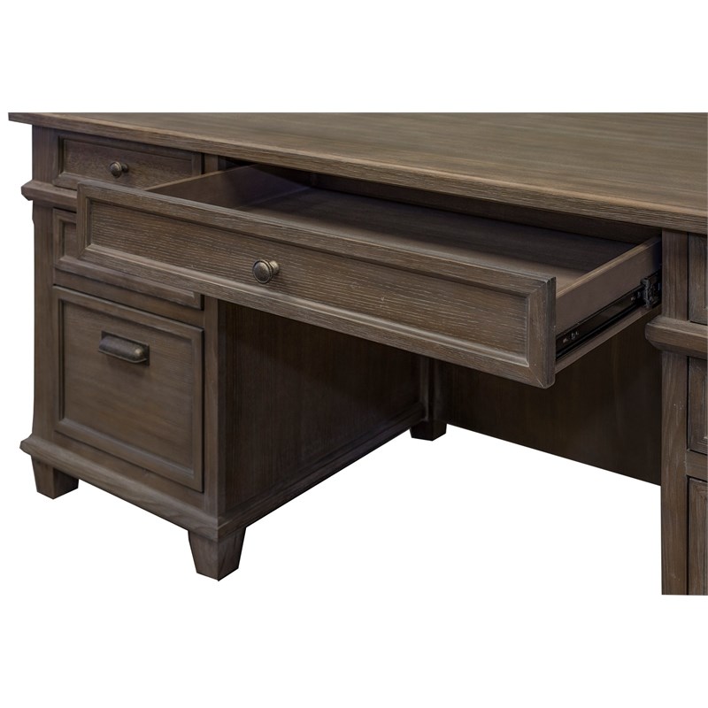 Martin Furniture Carson Double Pedestal Desk in Weathered Dove Homesquare