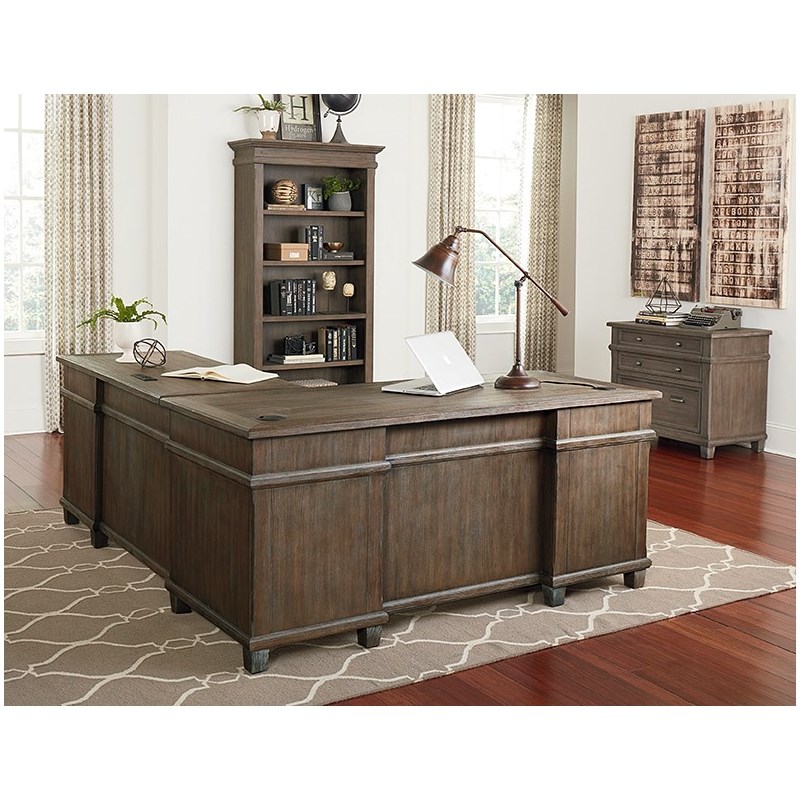 Martin Furniture Carson L-Shaped Desk in Weathered Dove