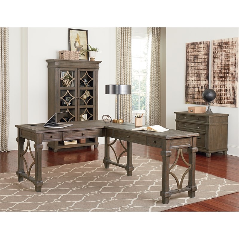 Martin Furniture Carson Open L-Shaped Desk in Weathered Dove