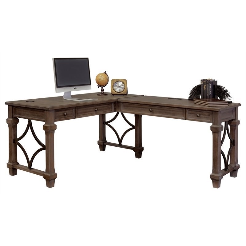 Martin Furniture Carson Open L-Shaped Desk in Weathered Dove