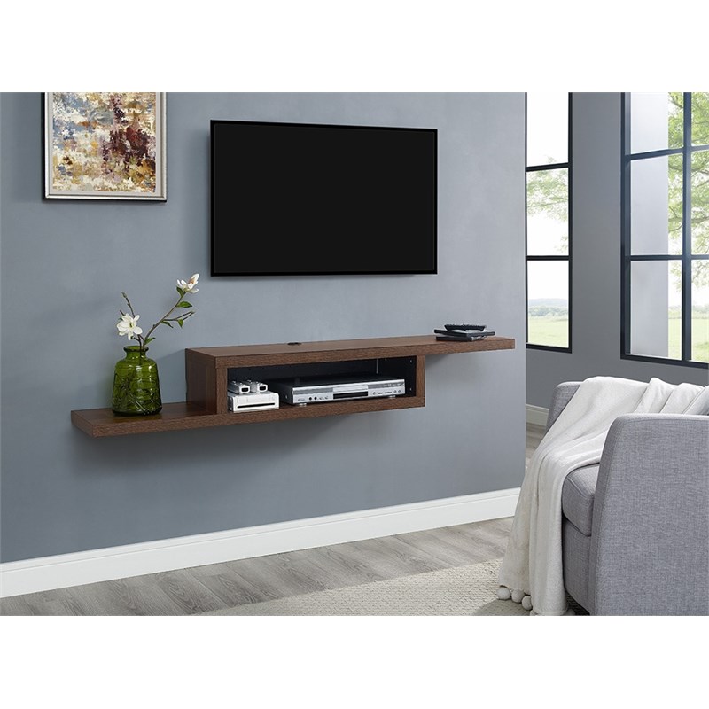 Asymmetrical Wall Mounted Wood TV Console Entertainment Center 60-inch Brown