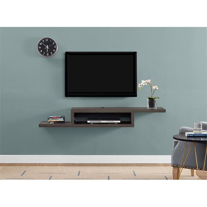 Asymmetrical Wall Mounted Wood TV Console Entertainment Center 60-inch Gray