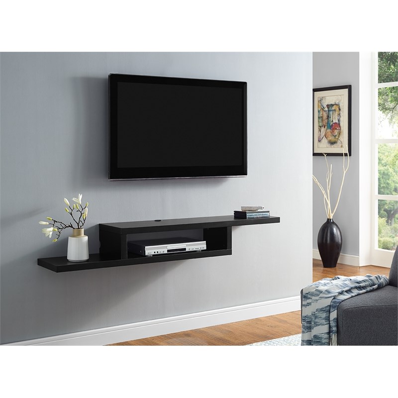 Asymmetrical Wall Mounted Wood TV Console Entertainment Center 60-inch Black