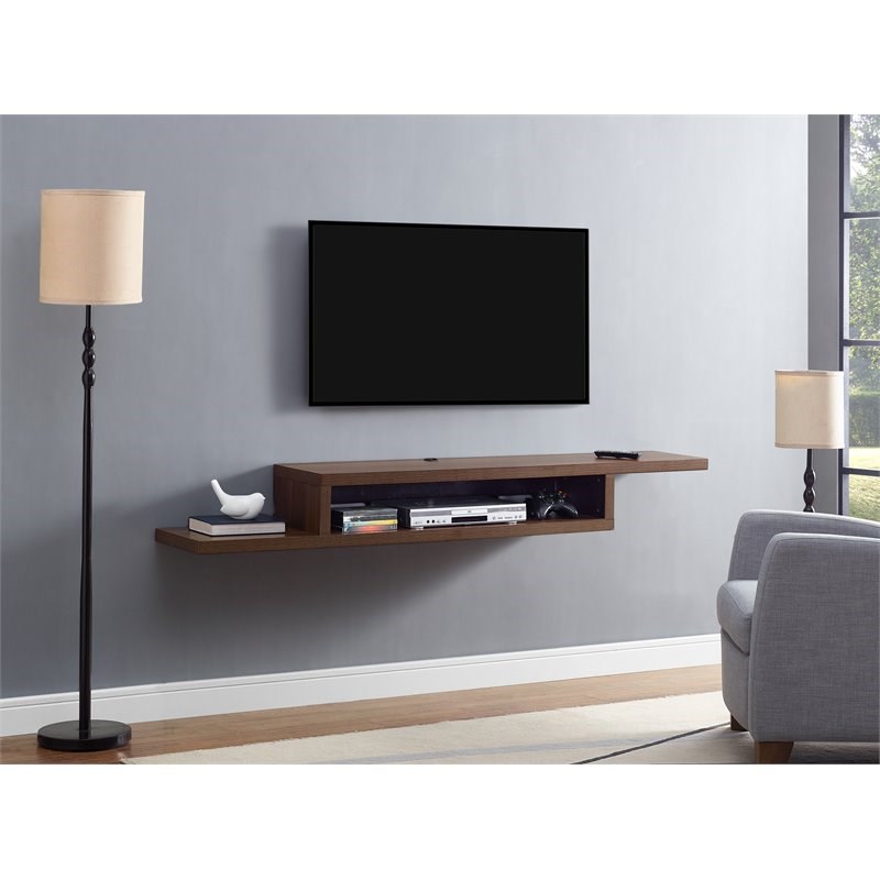 Asymmetrical Wall Mounted Wood TV Console Entertainment Center 72-inch Brown