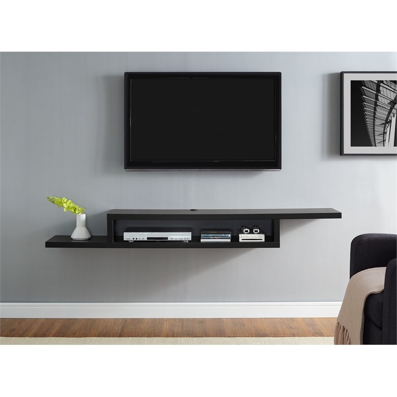 Asymmetrical Wall Mounted Wood TV Console Entertainment Center 72-inch Black