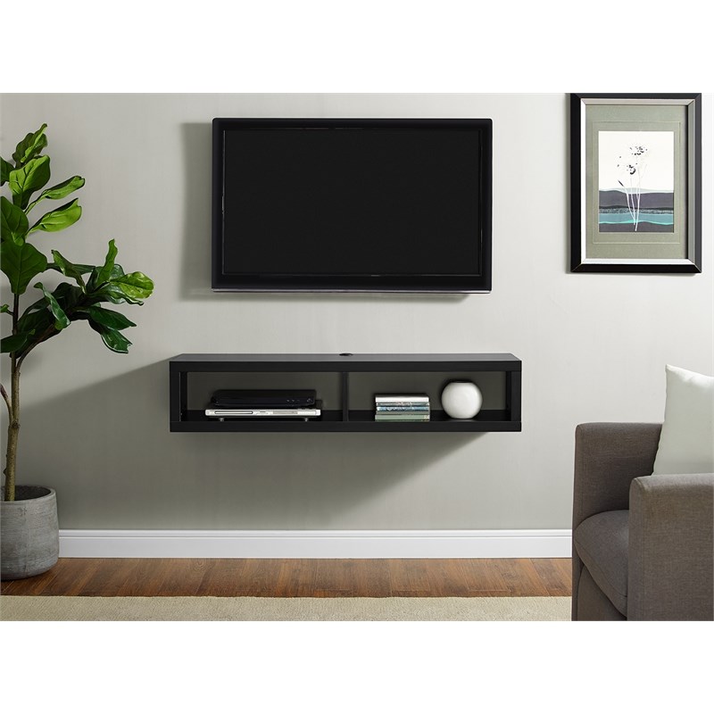 Wall Mounted Wood TV Console Entertainment Center Wall Decor 48-inch Black