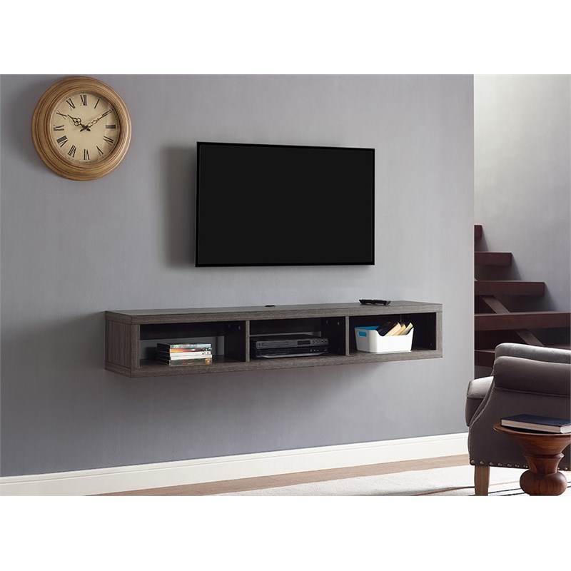 Wall Mounted Wood TV Console Entertainment Center Wall Decor 60-inch Gray