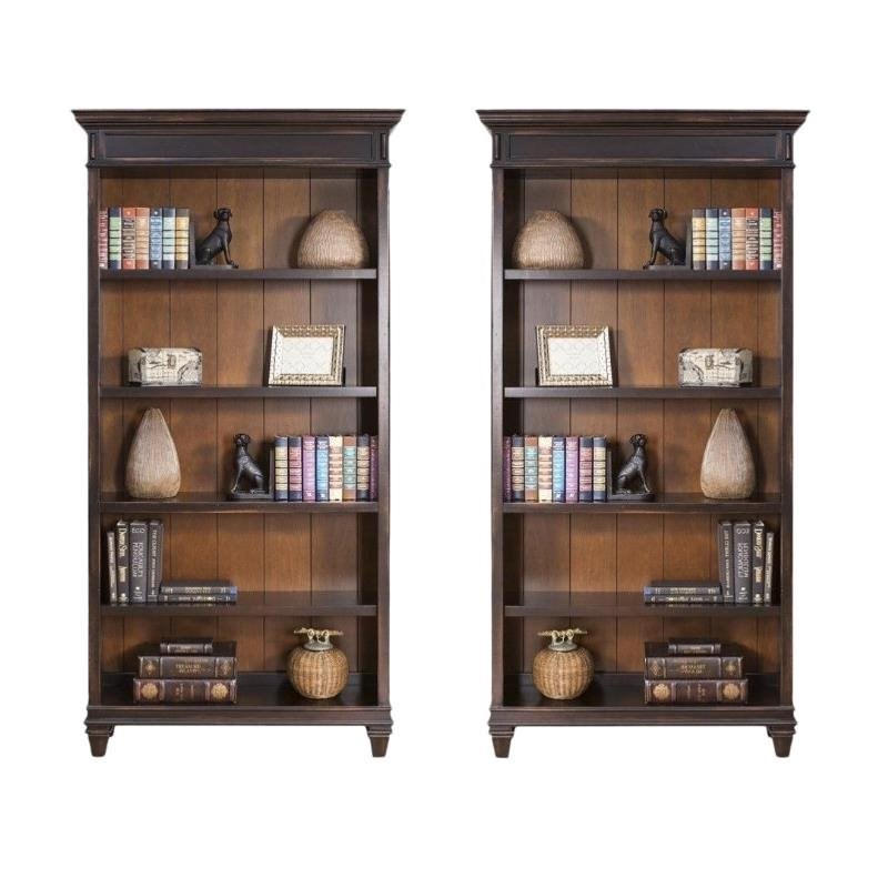 (set of 2) vintage bookcase in two tone distressed black 1902669pkg