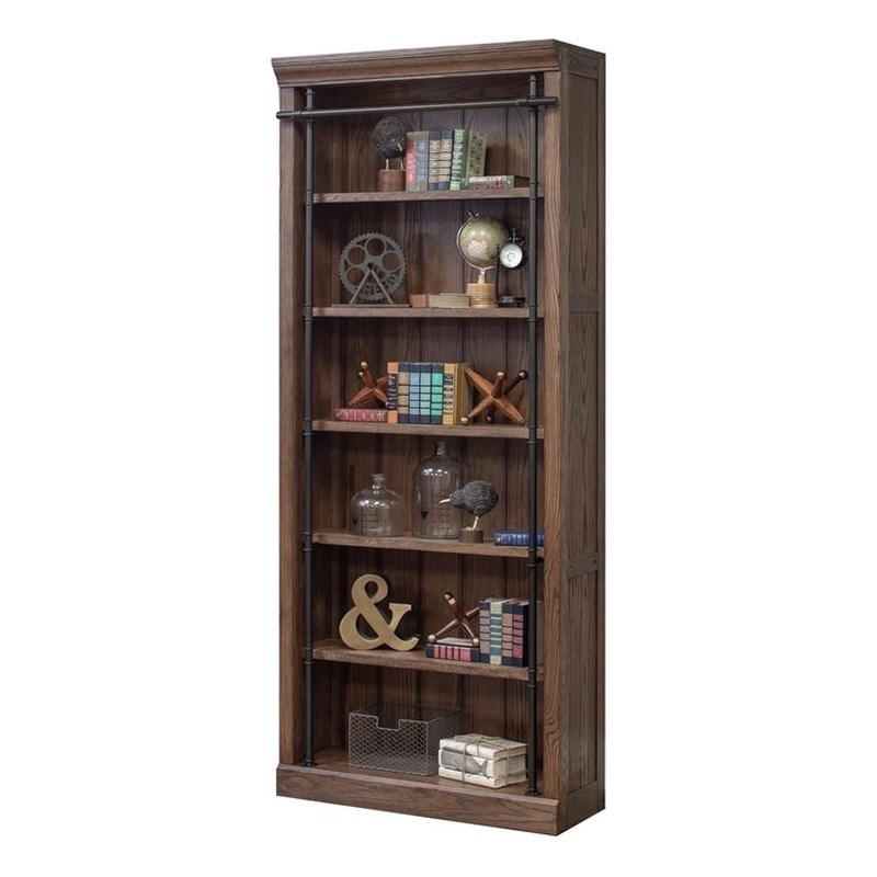 Martin Furniture Avondale 5-Adjustable Shelf Tall Wood Bookcase in Wall Oak