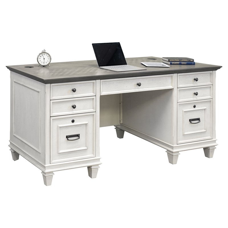 Martin Furniture Hartford White Wood Double Pedestal Desk Executive Desk