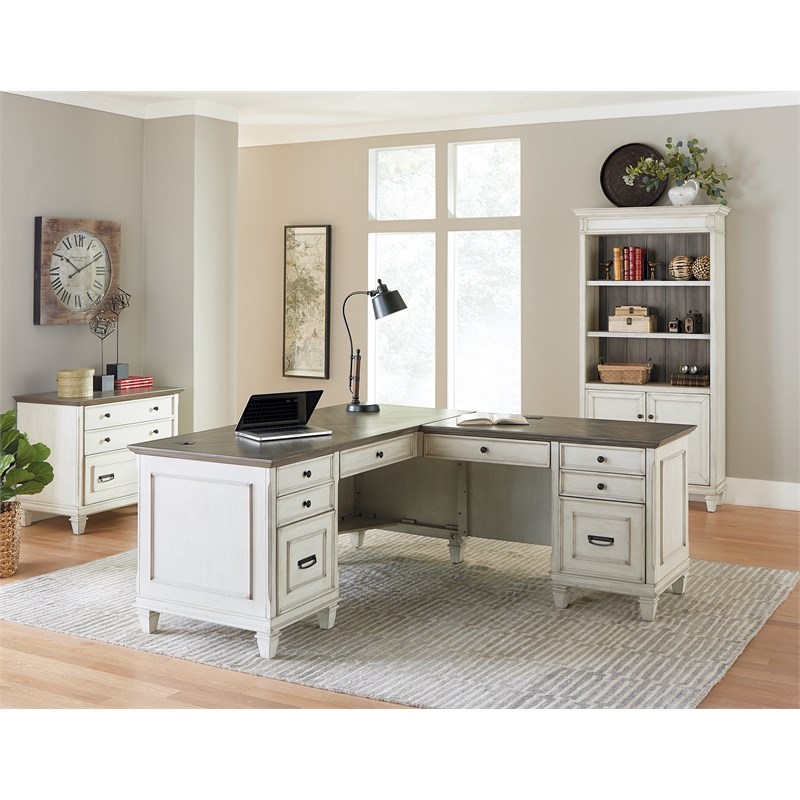 Martin Furniture Wood Pedestal L Shape Desk in White Homesquare