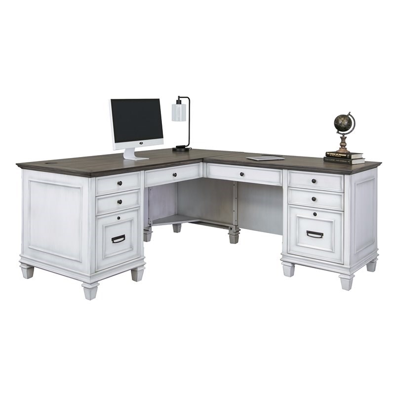 Martin Furniture Wood Pedestal L Shape Desk in White