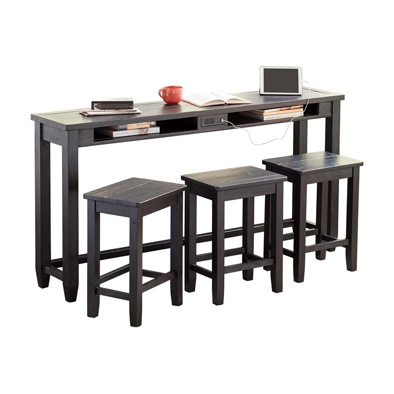 Wood Laptop Table with Three Stools sofa back table Solid Pine Black