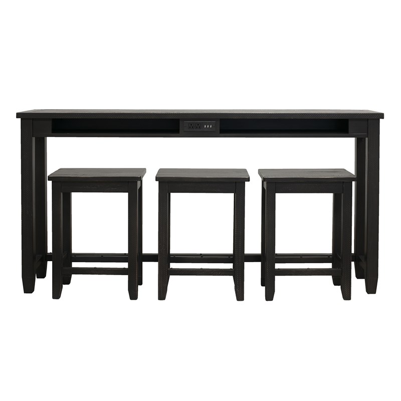 Wood Laptop Table with Three Stools sofa back table Solid Pine Black