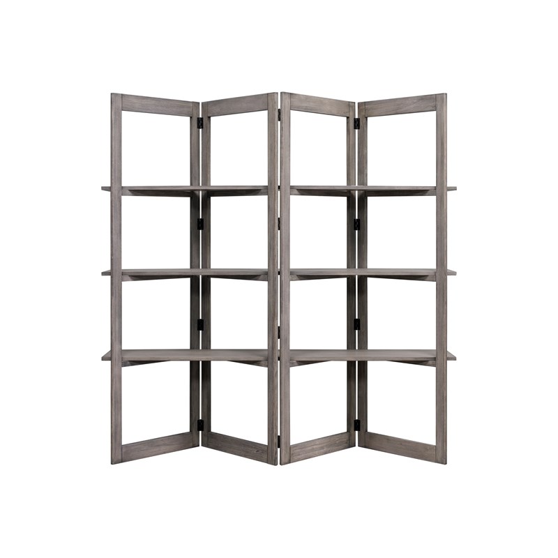 Woodford Solid Wood Bookcase Room Divider Shelving Storage Space Gray
