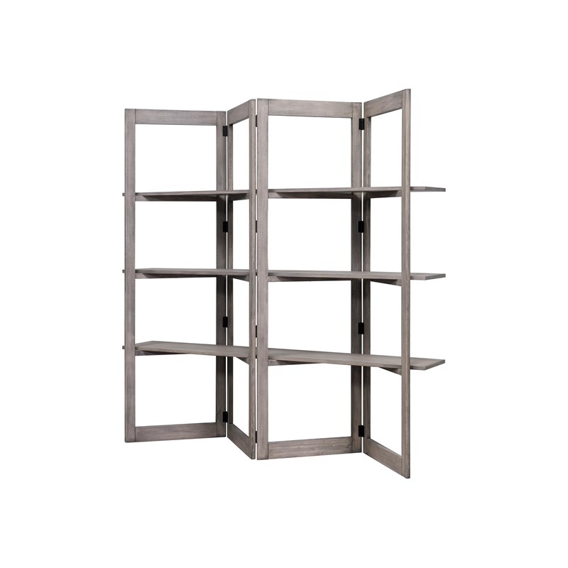 Woodford Solid Wood Bookcase Room Divider Shelving Storage Space Gray
