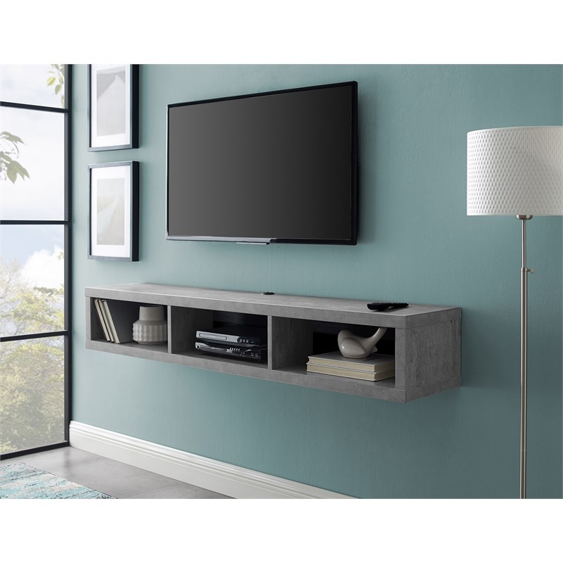 Wall Mounted Wood TV Console Entertainment Center Wall Decor 60-inch Gray