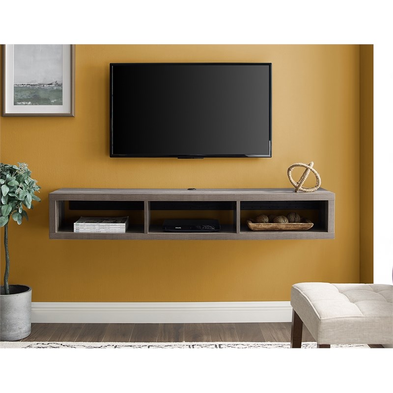 Wall Mounted Wood TV Console Entertainment Center Wall Decor 60-inch Brown