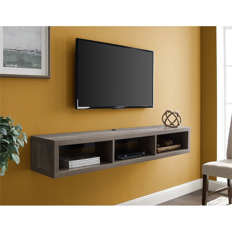 Wall Mounted Wood TV Console Entertainment Center Wall Decor 60-inch Brown