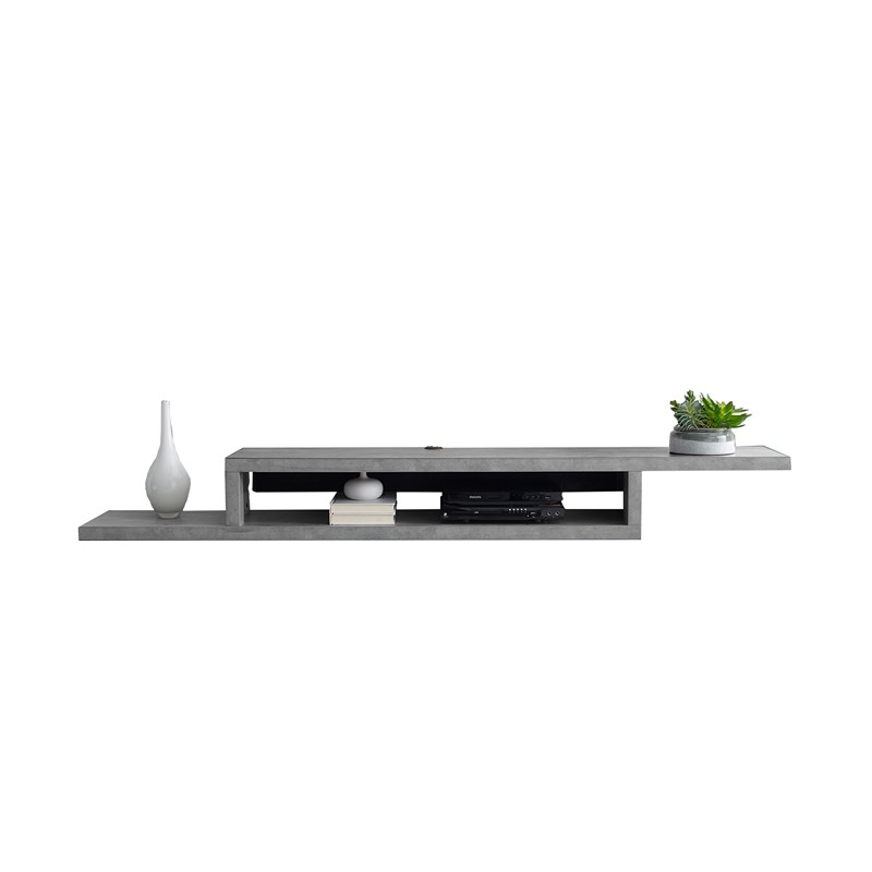 Asymmetrical Wall Mounted Wood TV Console Entertainment Center 72-inch Gray